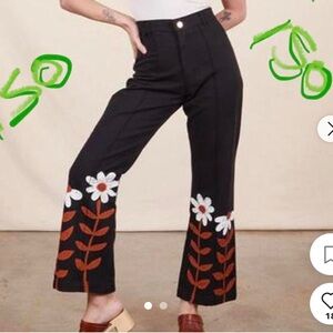 Big Bud Press Western Pants - Paintstamp Lazy Daisy Black & Cream - Size XS